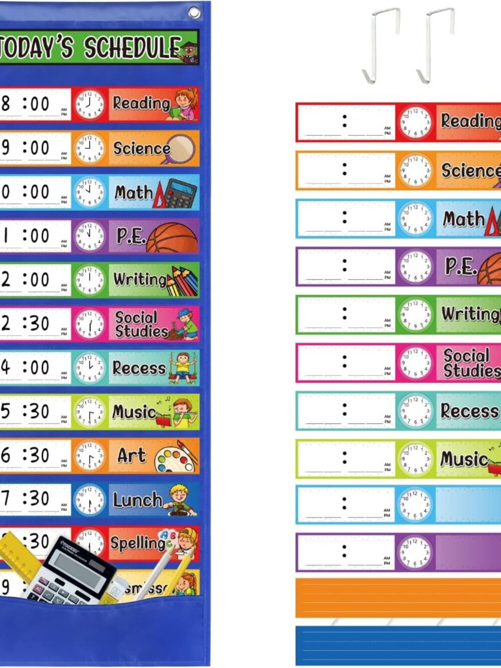 Daily Schedule Pocket Chart Kit,40 Bright Attractive Double-Sided Reusable Erasa